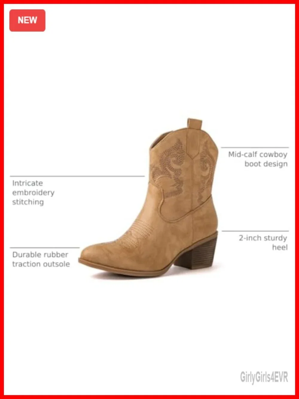 Cowboy Boots for Women Short Ankle Boots Faux Leather Round Toe Low Heel Zip